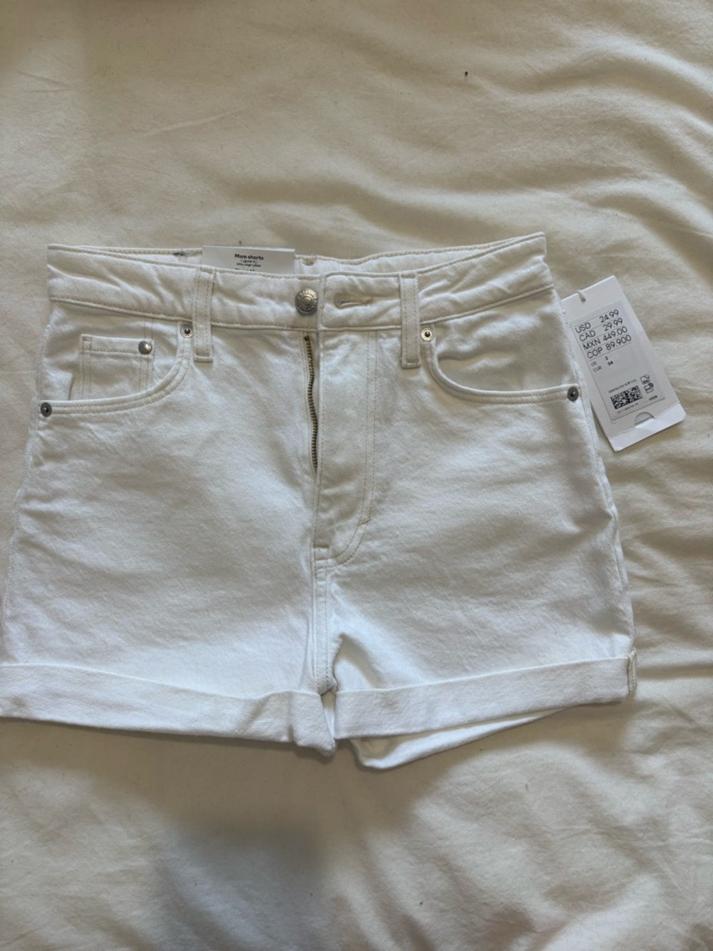 H&M White High-Rise Denim Mom Shorts